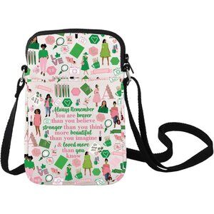 Pink & Green Greek Sorority Crossbody Bag Unisex Canvas Tote Gift